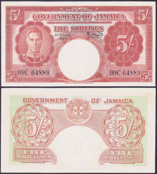 1950 Jamaica 5 Shillings (aUnc)